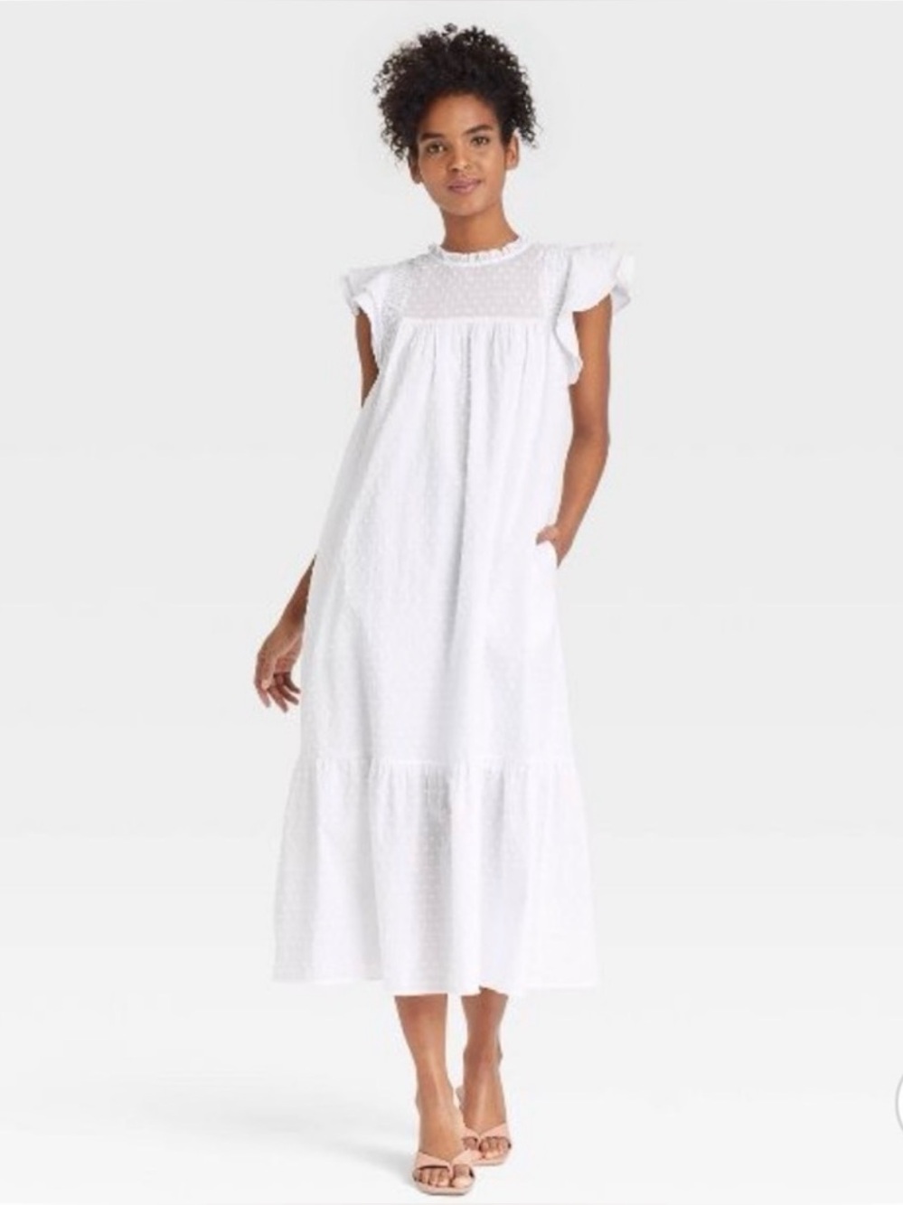 Who What Wear White Dress midi universal thread XS a new day Nap dress tiered